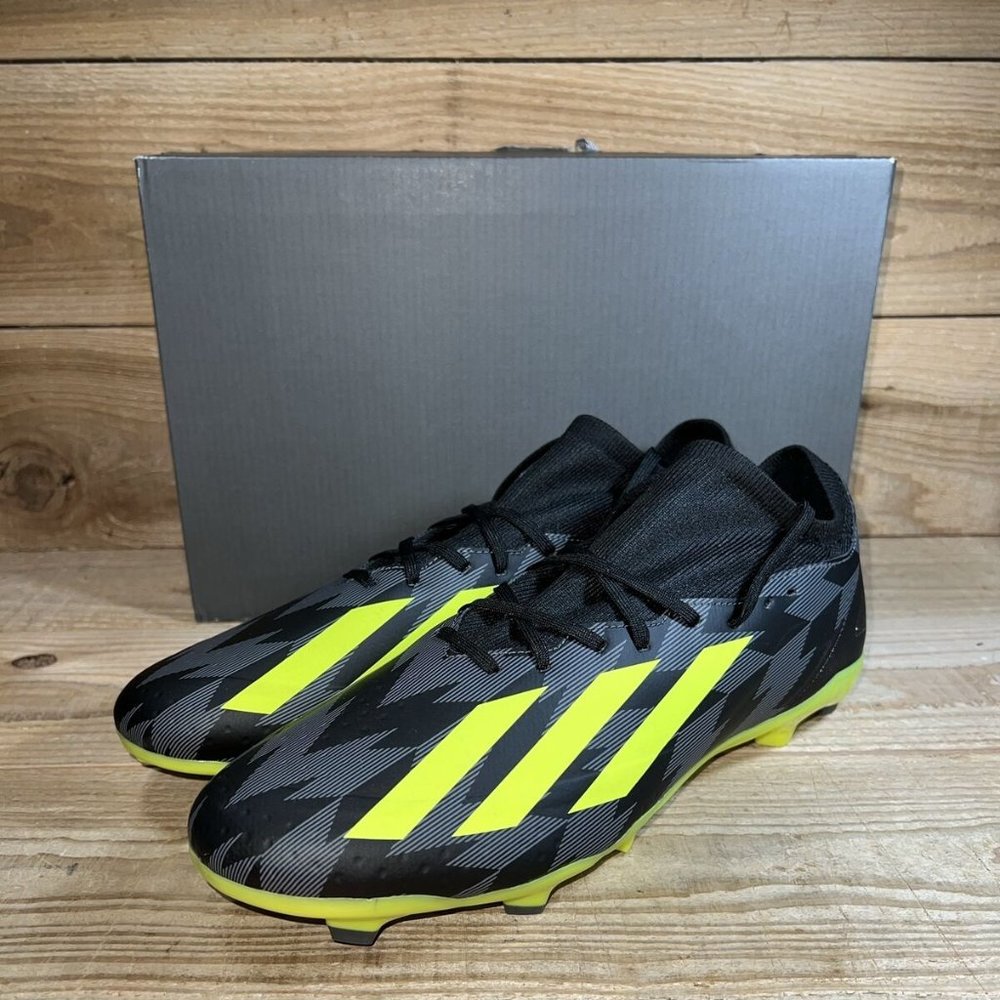 NEW SZ 12: Men's Adidas X Crazyfast INJ.3 FG Soccer Cleats: Black/Yellow: IG0758